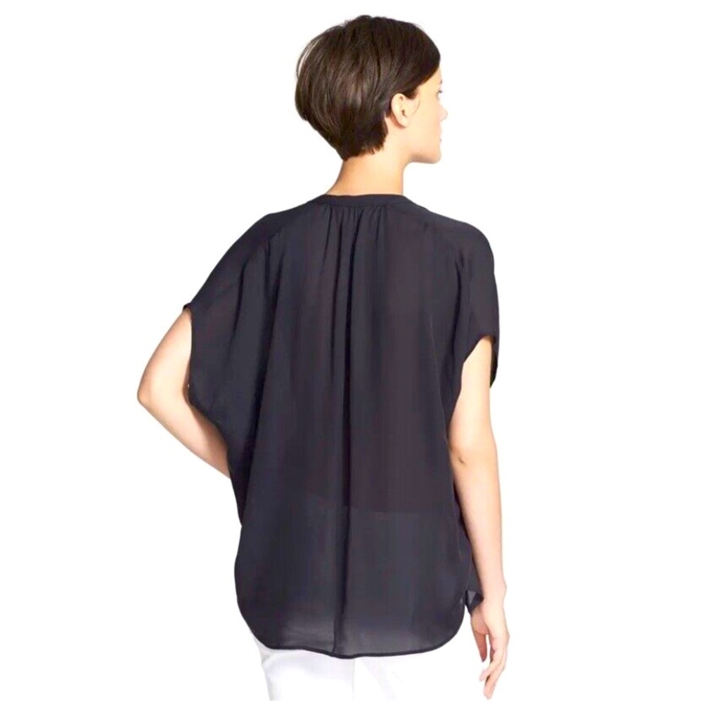 Vince Semi Sheer 100% Silk Black Cap Dolman Sleeve Tunic Blouse V-Neck Sz S NWOT